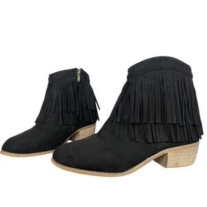 J Adams Women's Bree Black Suede Fringe Ankle Boots Size 10